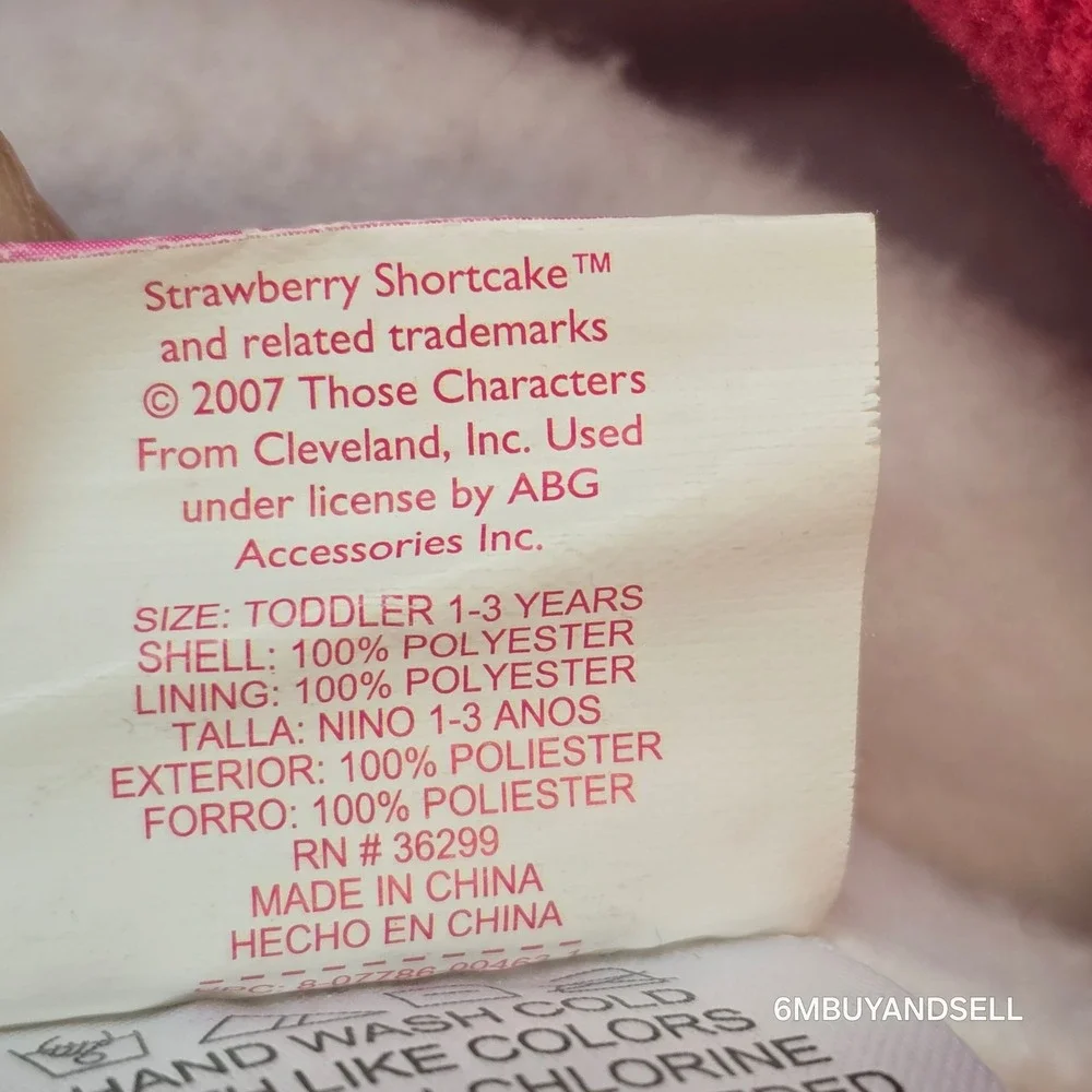 Strawberry Shortcake‎ Toddler 1-3Y Fleece Trapper Hat Pink Red Vintage 2007